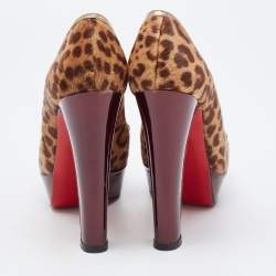Pre Owned Christian Louboutin Tricolor Animal Print Calf Hair and Suede Platform Loafer Pumps Size 36