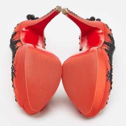 Pre Owned Christian Louboutin Red/Black Satin Torero Peep Toe Platform Pumps Size 36