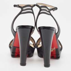 Pre Owned Christian Louboutin Black Leather and Lace Volumetric Ankle Strap Sandals Size 35