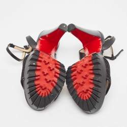 Pre Owned Christian Louboutin Black Leather and Lace Volumetric Ankle Strap Sandals Size 35