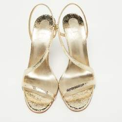 Pre Owned Christian Louboutin Gold Crinkled Patent Leather Rosalie Sandals Size 38.5