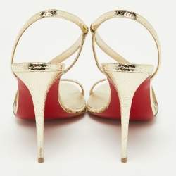 Pre Owned Christian Louboutin Gold Crinkled Patent Leather Rosalie Sandals Size 38.5