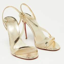 Pre Owned Christian Louboutin Gold Crinkled Patent Leather Rosalie Sandals Size 38.5