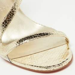 Pre Owned Christian Louboutin Gold Crinkled Patent Leather Rosalie Sandals Size 38.5