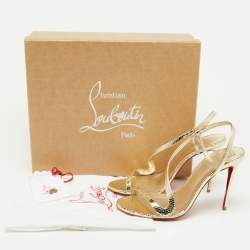 Pre Owned Christian Louboutin Gold Crinkled Patent Leather Rosalie Sandals Size 38.5