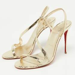 Pre Owned Christian Louboutin Gold Crinkled Patent Leather Rosalie Sandals Size 38.5