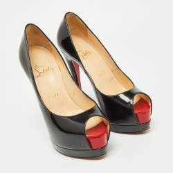 Pre Owned Christian Louboutin Black Patent Leather Very Prive Peep Toe Pumps Size 36