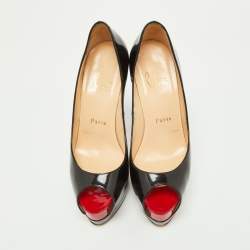 Pre Owned Christian Louboutin Black Patent Leather Very Prive Peep Toe Pumps Size 36