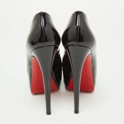 Pre Owned Christian Louboutin Black Patent Leather Very Prive Peep Toe Pumps Size 36