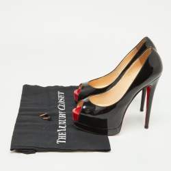 Pre Owned Christian Louboutin Black Patent Leather Very Prive Peep Toe Pumps Size 36