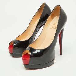 Pre Owned Christian Louboutin Black Patent Leather Very Prive Peep Toe Pumps Size 36