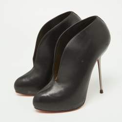 Christian Louboutin Black Leather Miss Fast Plato Platform Ankle Booties Size 38.5