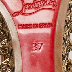 Pre Owned Christian Louboutin Brown Leather Cordorella Wedge Sandals Size 37