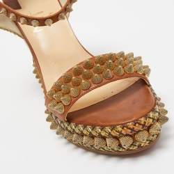 Pre Owned Christian Louboutin Brown Leather Cordorella Wedge Sandals Size 37