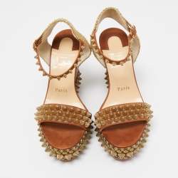 Pre Owned Christian Louboutin Brown Leather Cordorella Wedge Sandals Size 37