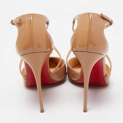Pre Owned Christian Louboutin Beige Patent Leather Cross Blake Pumps Size 39