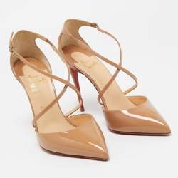 Pre Owned Christian Louboutin Beige Patent Leather Cross Blake Pumps Size 39