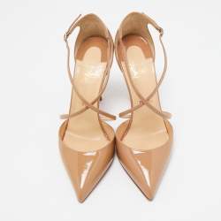 Pre Owned Christian Louboutin Beige Patent Leather Cross Blake Pumps Size 39