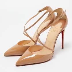 Pre Owned Christian Louboutin Beige Patent Leather Cross Blake Pumps Size 39