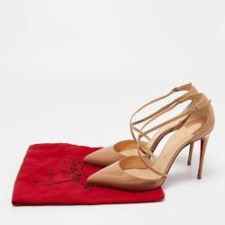 Pre Owned Christian Louboutin Beige Patent Leather Cross Blake Pumps Size 39