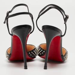 Pre Owned Christian Louboutin Black Leather Spike Baila Sandals Size 35