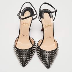 Pre Owned Christian Louboutin Black Leather Spike Baila Sandals Size 35