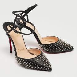 Pre Owned Christian Louboutin Black Leather Spike Baila Sandals Size 35