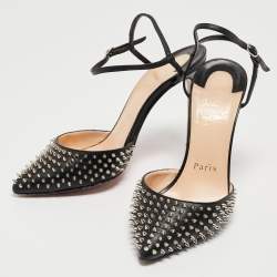 Pre Owned Christian Louboutin Black Leather Spike Baila Sandals Size 35