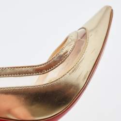 Pre Owned Christian Louboutin Gold Leather and PVC Paulina Slingback Pumps Size 35.5