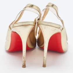 Pre Owned Christian Louboutin Gold Leather and PVC Paulina Slingback Pumps Size 35.5