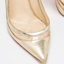 Pre Owned Christian Louboutin Gold Leather and PVC Paulina Slingback Pumps Size 35.5