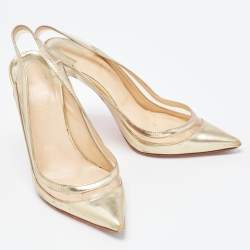 Pre Owned Christian Louboutin Gold Leather and PVC Paulina Slingback Pumps Size 35.5
