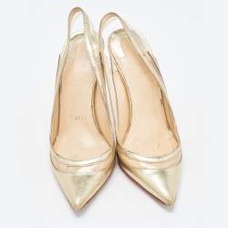 Pre Owned Christian Louboutin Gold Leather and PVC Paulina Slingback Pumps Size 35.5