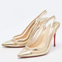 Pre Owned Christian Louboutin Gold Leather and PVC Paulina Slingback Pumps Size 35.5