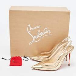 Pre Owned Christian Louboutin Gold Leather and PVC Paulina Slingback Pumps Size 35.5