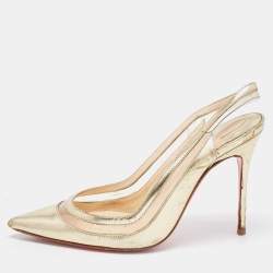 Pre Owned Christian Louboutin Gold Leather and PVC Paulina Slingback Pumps Size 35.5