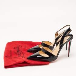 Christian Louboutin Black Patent Leather Actina Slingback Pumps Size 40