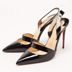 Christian Louboutin Black Patent Leather Actina Slingback Pumps Size 40