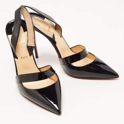Christian Louboutin Black Patent Leather Actina Slingback Pumps Size 40