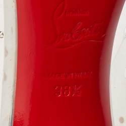 Pre Owned Christian Louboutin Silver Textured Leather and PVC Degrastrass Pumps Size 38.5