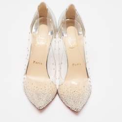 Pre Owned Christian Louboutin Silver Textured Leather and PVC Degrastrass Pumps Size 38.5