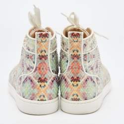 Christian Louboutin Green Pixel Print Embossed Snakeskin Louis High Top Sneakers Size 36