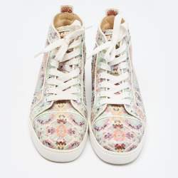 Christian Louboutin Green Pixel Print Embossed Snakeskin Louis High Top Sneakers Size 36