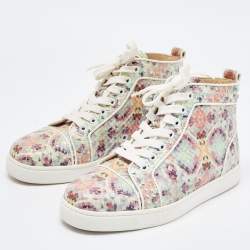 Christian Louboutin Green Pixel Print Embossed Snakeskin Louis High Top Sneakers Size 36