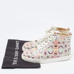 Christian Louboutin Green Pixel Print Embossed Snakeskin Louis High Top Sneakers Size 36