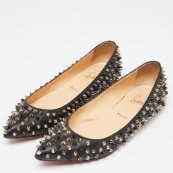 Pre Owned Christian Louboutin Black Patent Leather Pigalle Spikes Ballet Flats Size 39.5