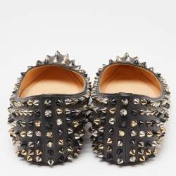 Pre Owned Christian Louboutin Black Patent Leather Pigalle Spikes Ballet Flats Size 39.5