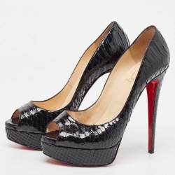 Pre Owned Christian Louboutin Black Python Lady Peep Toe Pumps Size 39