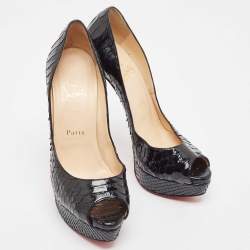 Pre Owned Christian Louboutin Black Python Lady Peep Toe Pumps Size 39