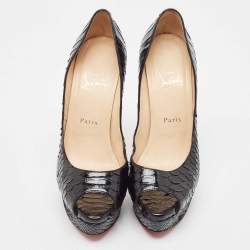 Pre Owned Christian Louboutin Black Python Lady Peep Toe Pumps Size 39